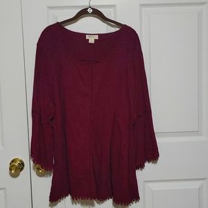 Maroon 3x bell sleeve tunic